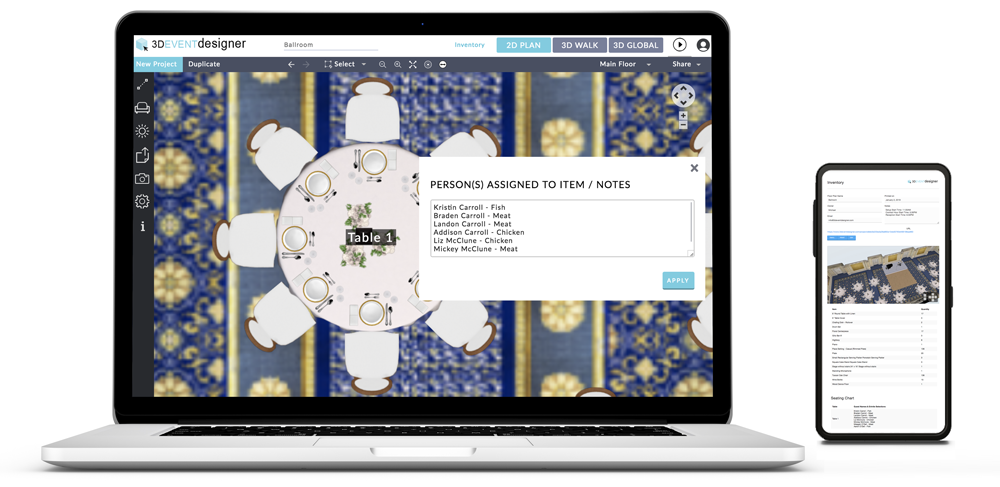 3D Event Designer seating charts